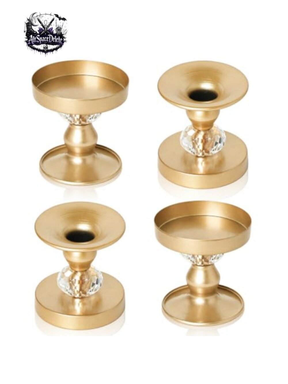 Reversible Crystal Candle Holders Pillar Taper Candles Metal Set